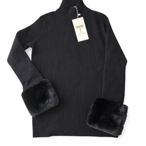 NWT Tyler Boe Ribbed Cotton Fur Sleeve Trim Sweater